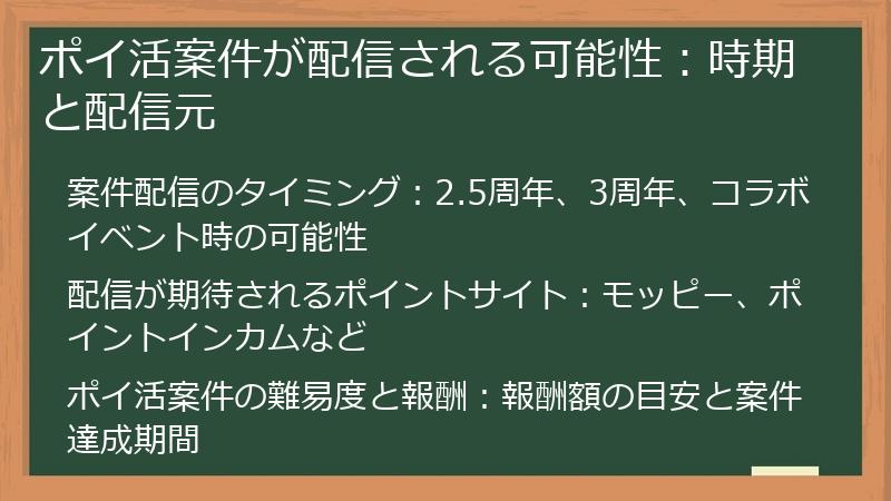 ポイ活案件が配信される可能性：時期と配信元
