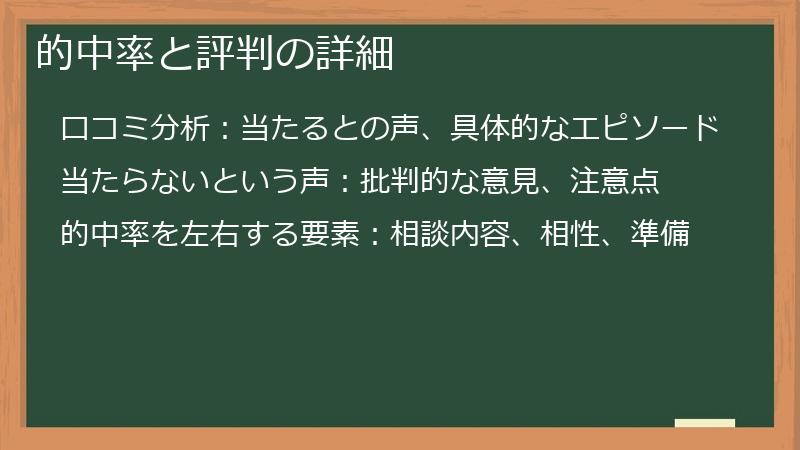 的中率と評判の詳細