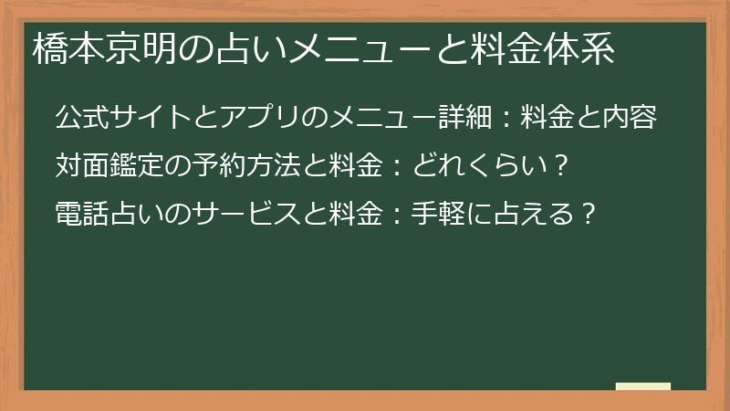 橋本京明の占いメニューと料金体系