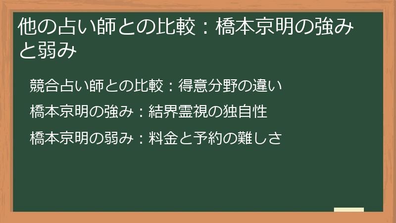 他の占い師との比較：橋本京明の強みと弱み