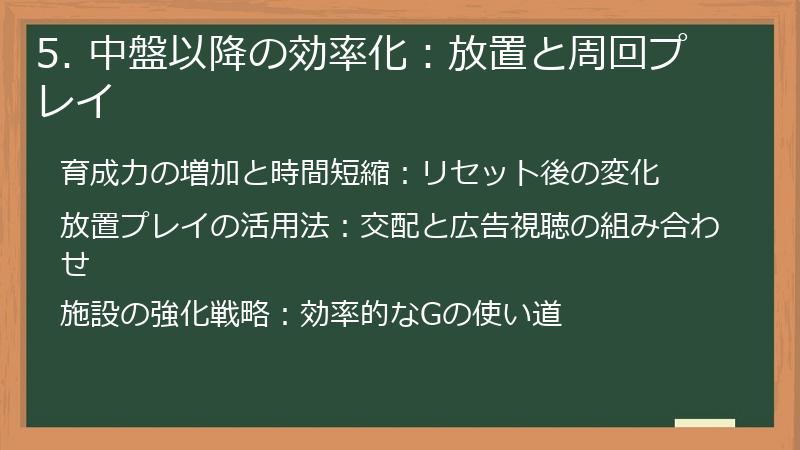 5. 中盤以降の効率化：放置と周回プレイ