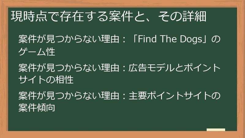 現時点で存在する案件と、その詳細