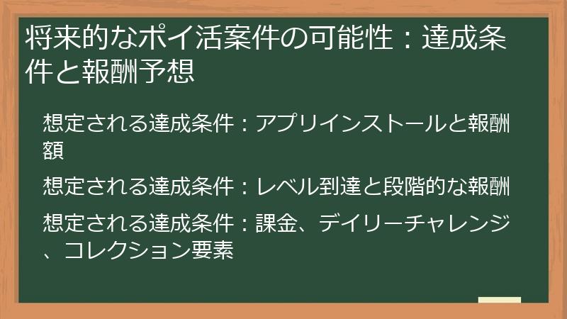 将来的なポイ活案件の可能性：達成条件と報酬予想
