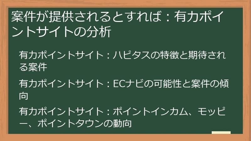 案件が提供されるとすれば：有力ポイントサイトの分析
