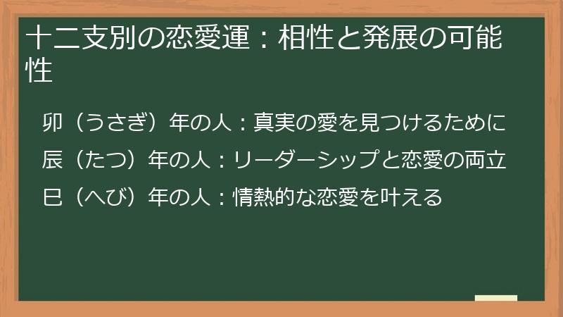 十二支別の恋愛運：相性と発展の可能性