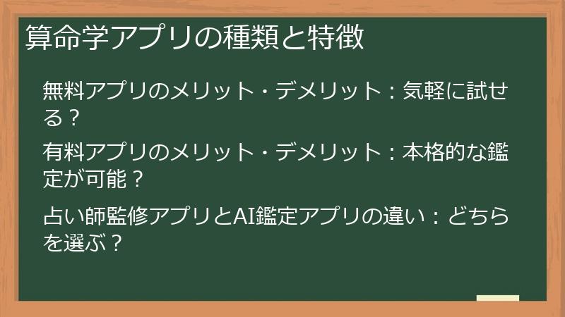 算命学アプリの種類と特徴