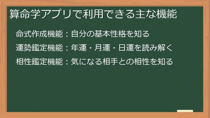 算命学アプリで利用できる主な機能
