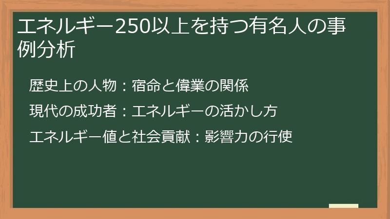 エネルギー250以上を持つ有名人の事例分析