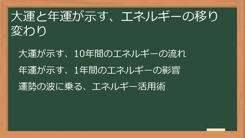 大運と年運が示す、エネルギーの移り変わり