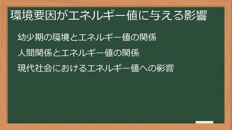 環境要因がエネルギー値に与える影響