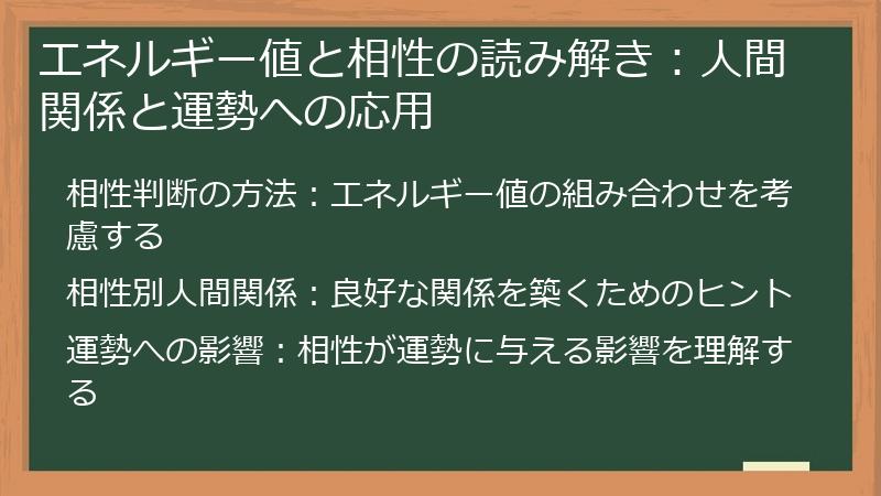 エネルギー値と相性の読み解き:人間関係と運勢への応用