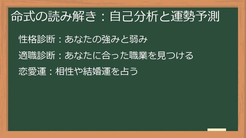 命式の読み解き：自己分析と運勢予測