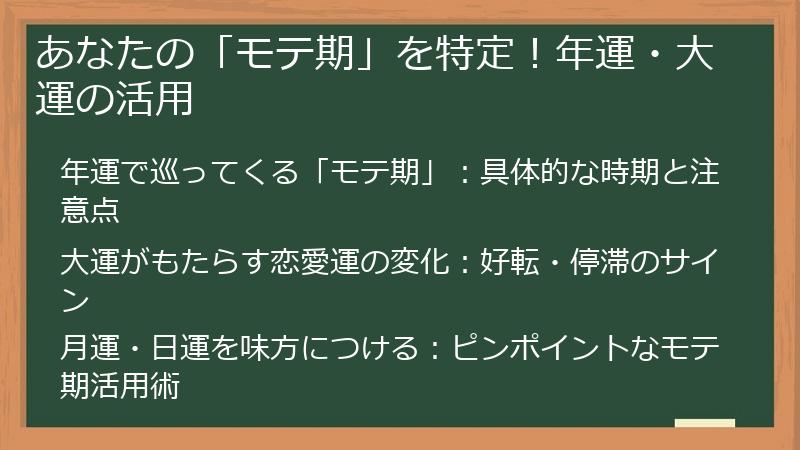 あなたの「モテ期」を特定!年運・大運の活用