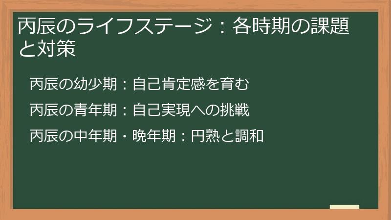 丙辰のライフステージ：各時期の課題と対策
