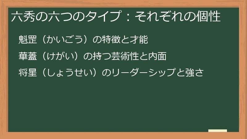 六秀の六つのタイプ：それぞれの個性