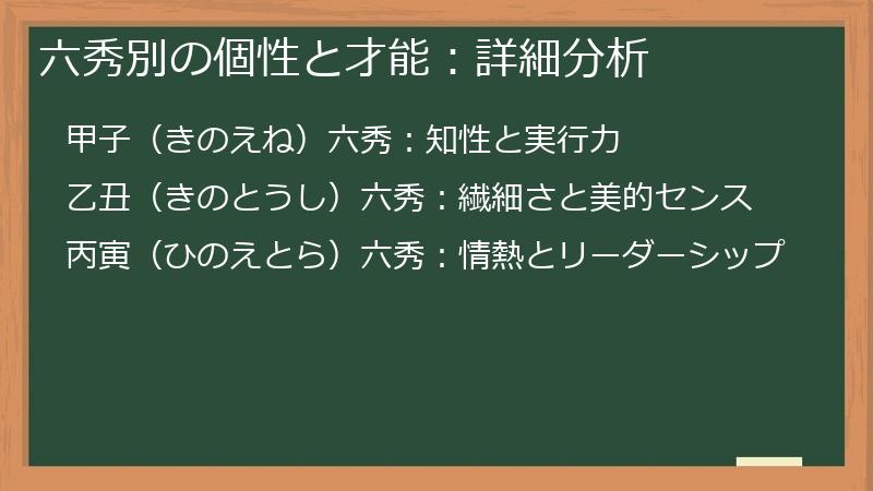 六秀別の個性と才能:詳細分析