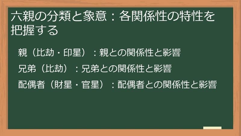 六親の分類と象意：各関係性の特性を把握する