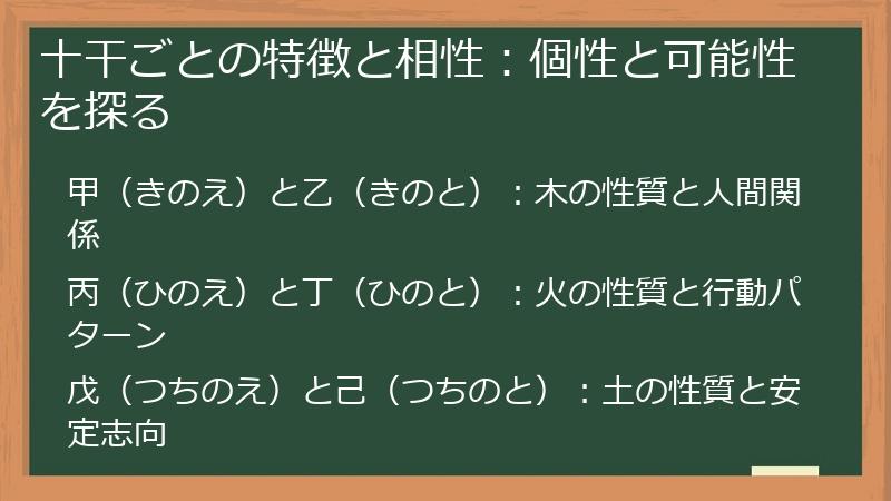十干ごとの特徴と相性：個性と可能性を探る