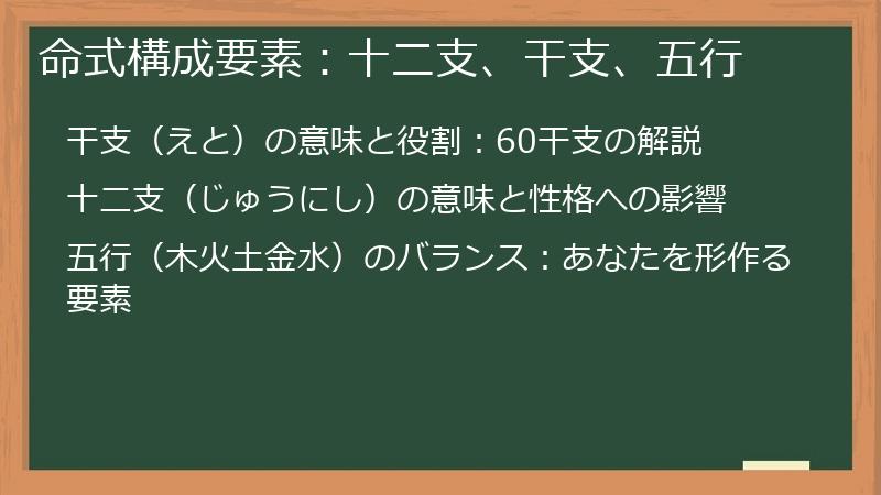 命式構成要素：十二支、干支、五行