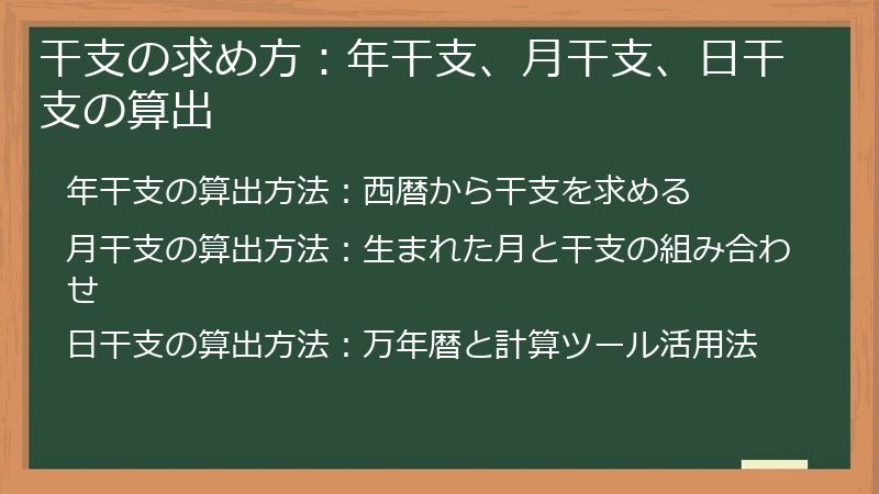 干支の求め方:年干支、月干支、日干支の算出