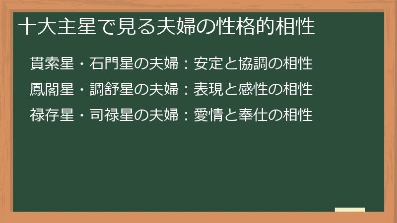 十大主星で見る夫婦の性格的相性