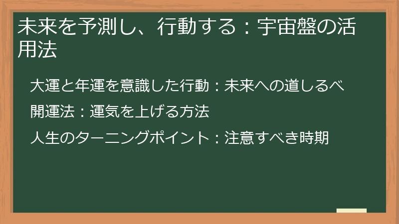 未来を予測し、行動する：宇宙盤の活用法