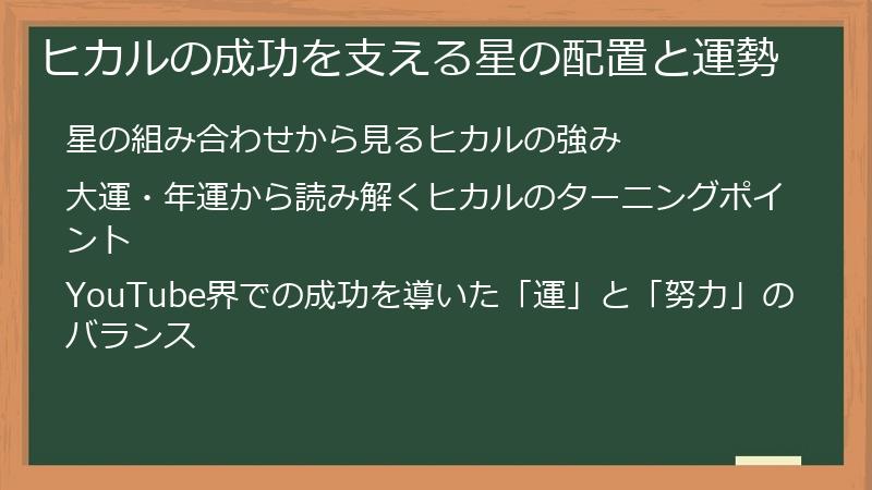 ヒカルの成功を支える星の配置と運勢