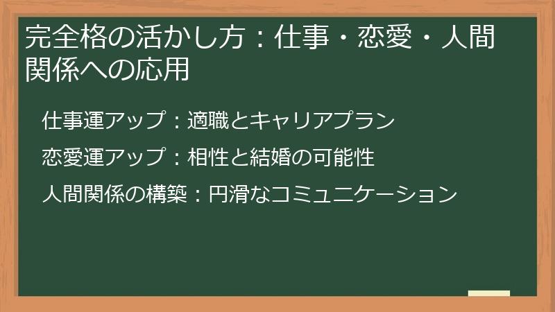 完全格の活かし方：仕事・恋愛・人間関係への応用