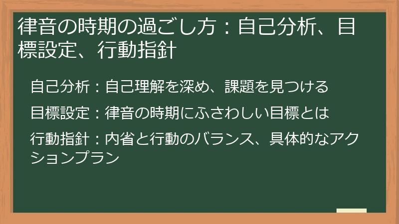 律音の時期の過ごし方：自己分析、目標設定、行動指針