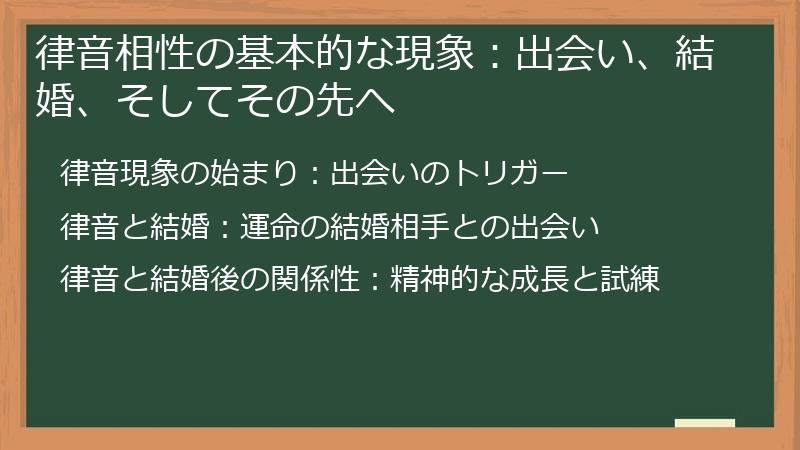 律音相性の基本的な現象：出会い、結婚、そしてその先へ