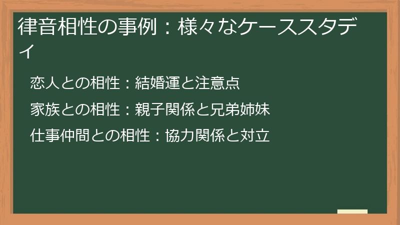 律音相性の事例：様々なケーススタディ