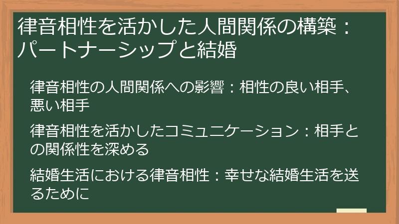 律音相性を活かした人間関係の構築：パートナーシップと結婚