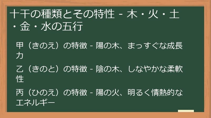 十干の種類とその特性 - 木・火・土・金・水の五行