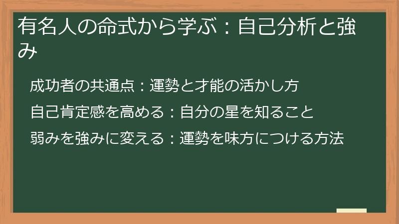 有名人の命式から学ぶ：自己分析と強み