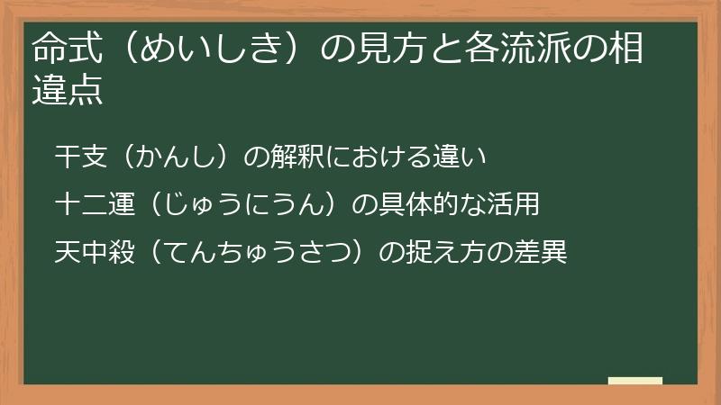 命式（めいしき）の見方と各流派の相違点
