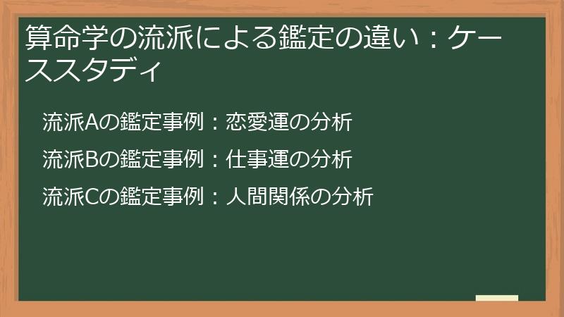 算命学の流派による鑑定の違い：ケーススタディ
