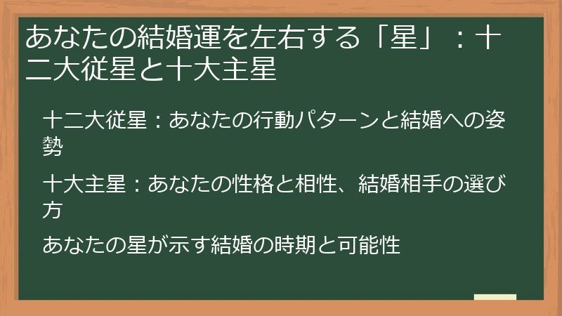 あなたの結婚運を左右する「星」：十二大従星と十大主星