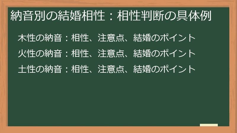 納音別の結婚相性:相性判断の具体例