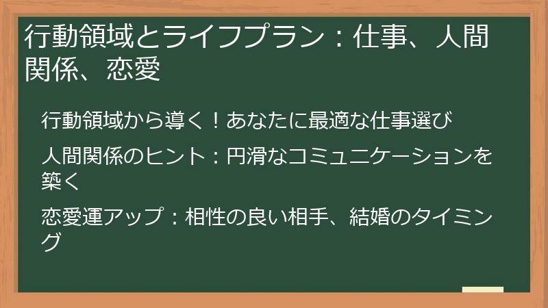 行動領域とライフプラン：仕事、人間関係、恋愛