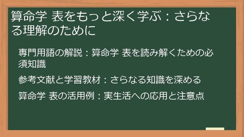算命学 表をもっと深く学ぶ：さらなる理解のために