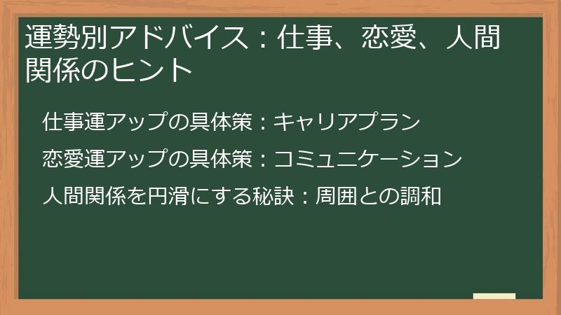 運勢別アドバイス：仕事、恋愛、人間関係のヒント
