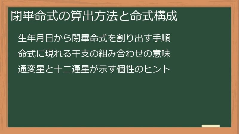 閉畢命式の算出方法と命式構成