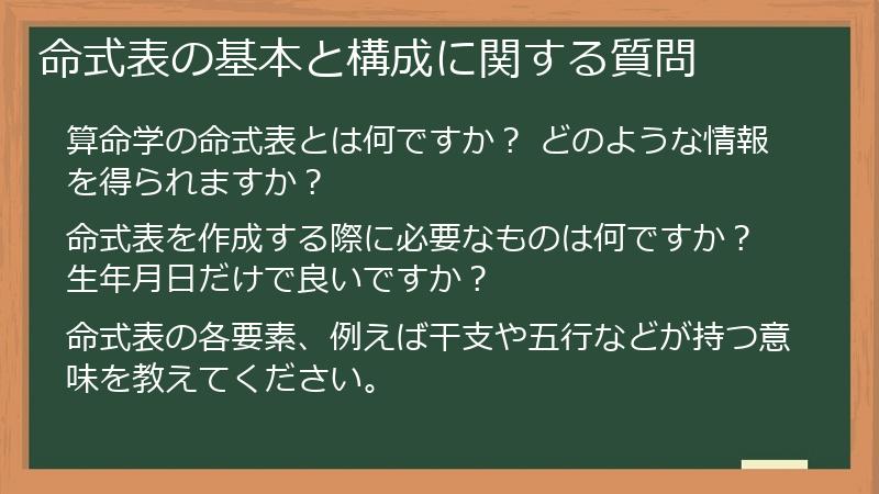 命式表の基本と構成に関する質問