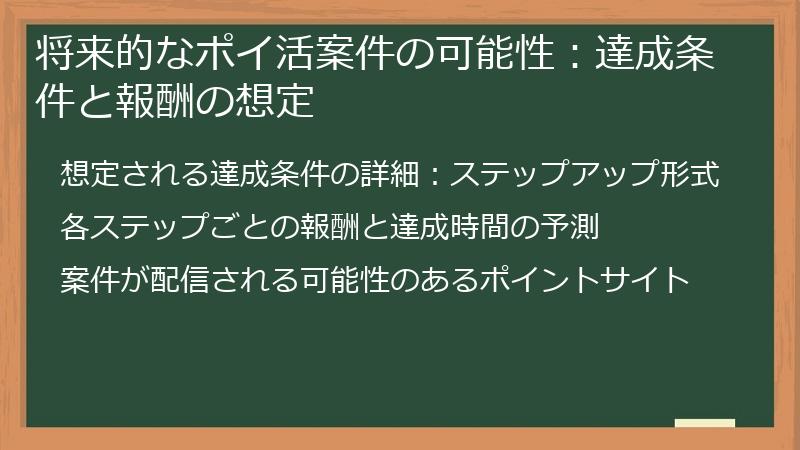 将来的なポイ活案件の可能性：達成条件と報酬の想定