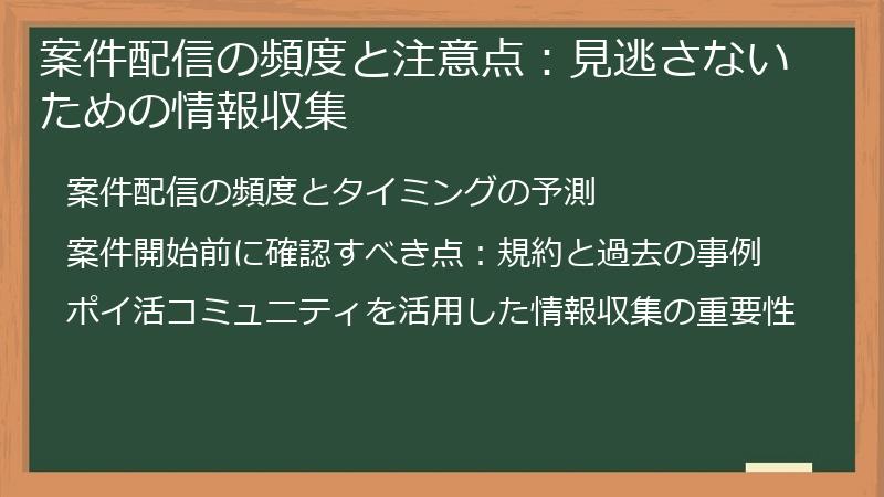 案件配信の頻度と注意点：見逃さないための情報収集