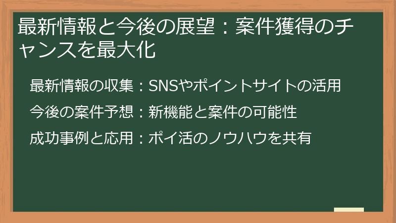 最新情報と今後の展望：案件獲得のチャンスを最大化