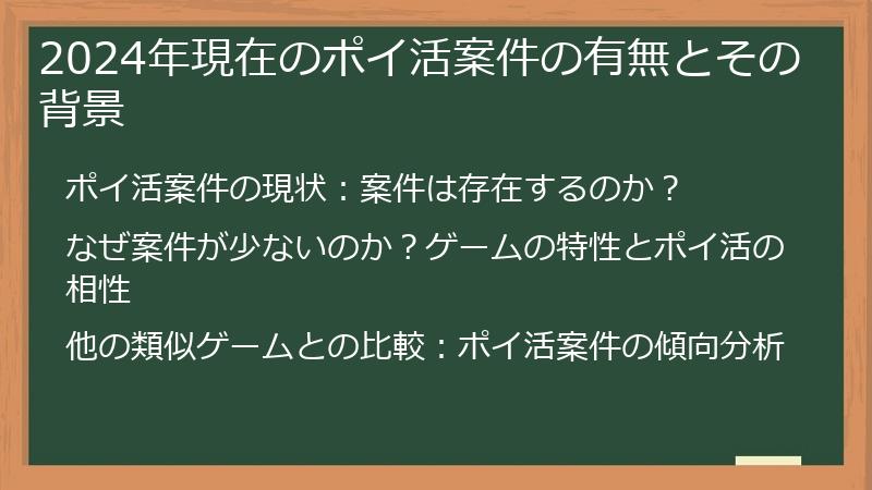 2024年現在のポイ活案件の有無とその背景