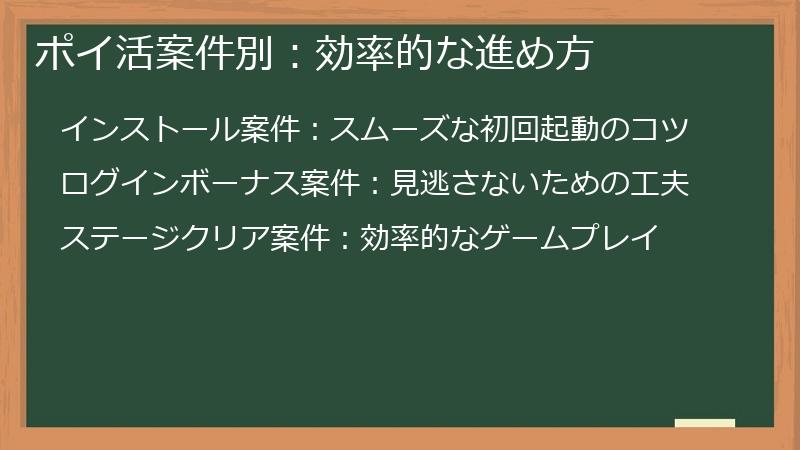 ポイ活案件別：効率的な進め方