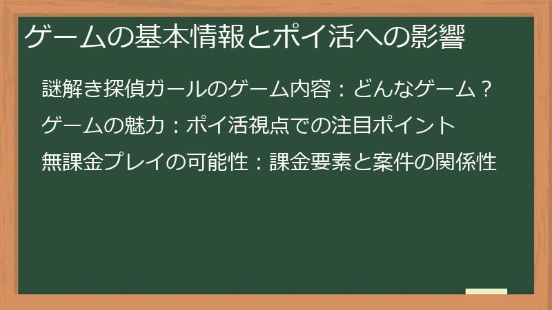 ゲームの基本情報とポイ活への影響