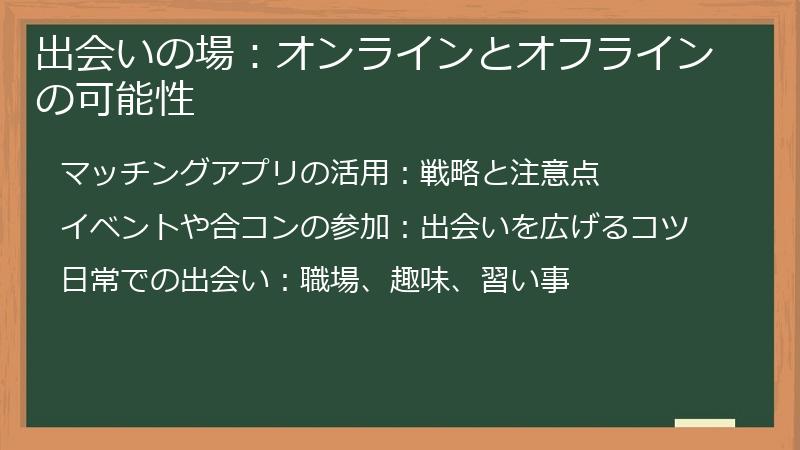 出会いの場：オンラインとオフラインの可能性